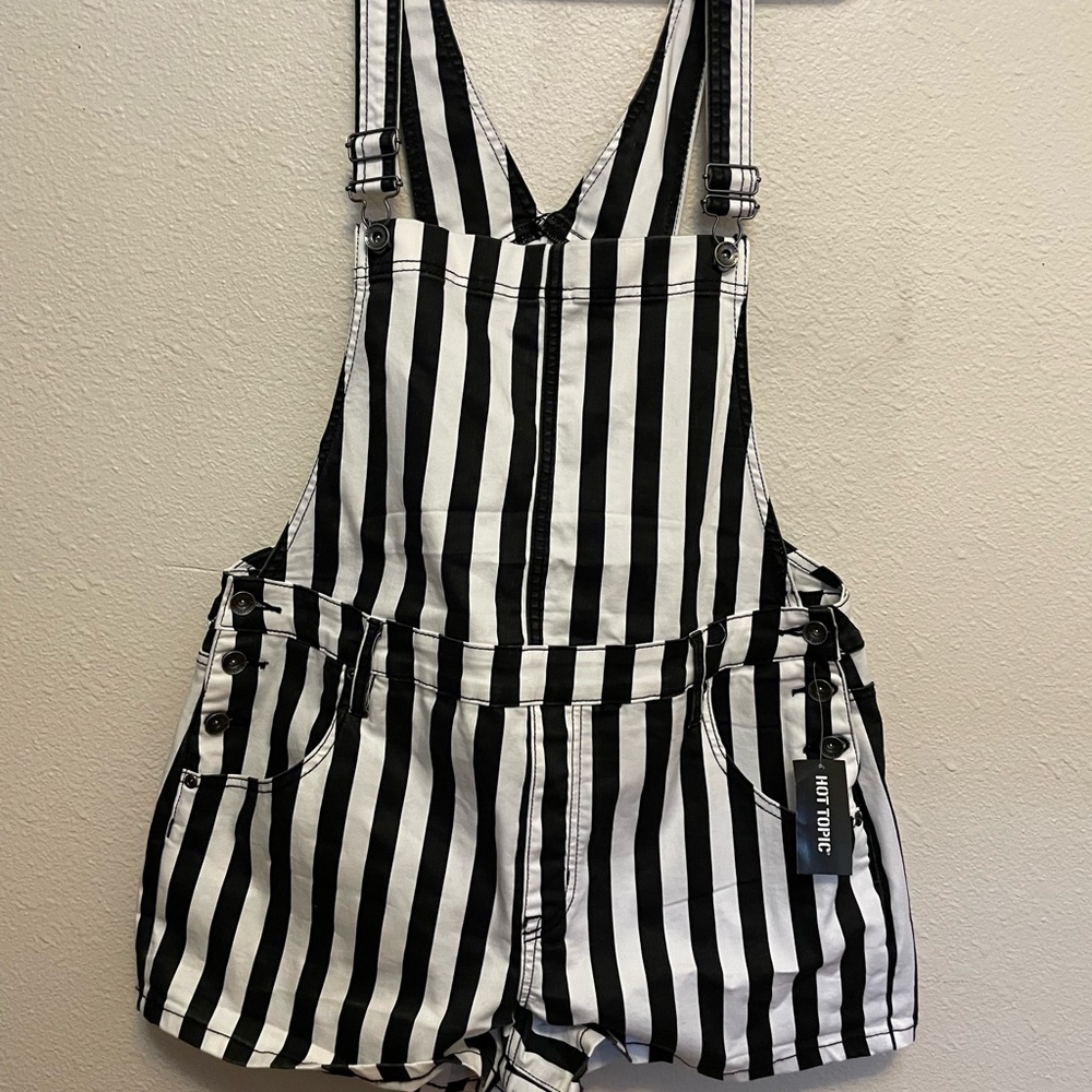 Striped overall shorts